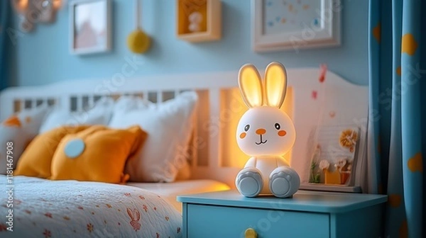 Fototapeta Cartoon animalshaped table lamp soft LED lighting styled colorful nightstand playful kid room