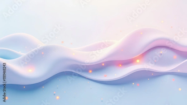 Fototapeta Pastel hues blending softly, gentle waves flowing gracefully, sparkling particles creating dreamy, ethereal abstract background with luminous, tranquil essence