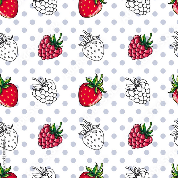 Fototapeta Vector seamless patterns. Berries with peas