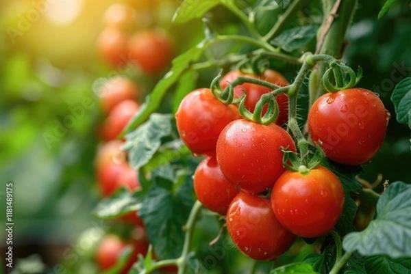 Obraz Harvesting Fresh Tomatoes in a Garden Close-up Photography Natural Light