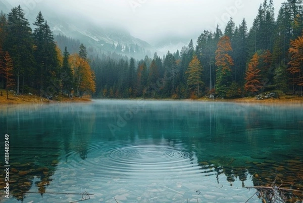 Obraz Rippling Water Reflection Autumn Forest Nature Photography Misty Environment