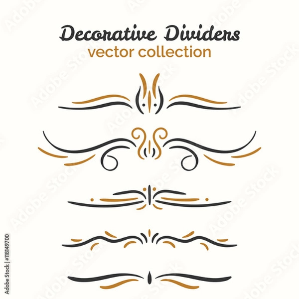 Fototapeta Flourish elements. Hand drawn dividers set. Ornamental decorative element. Vector ornate design.
