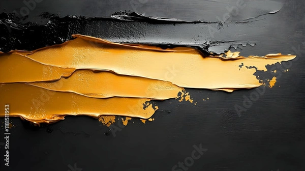 Fototapeta Gold and Black Abstract Art: Texture, Paint, Canvas
