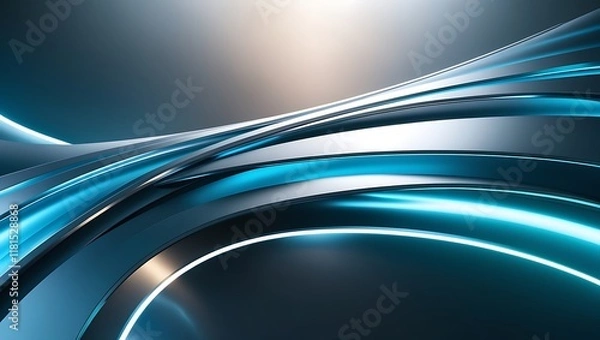 Fototapeta Sleek futuristic design with flowing metallic curves and light reflections, modern abstract background