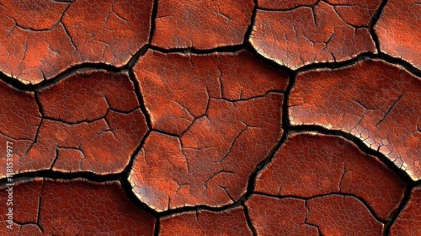 Fototapeta Abstract Cracked Red Texture Seamless Pattern Background Dry Earth Surface Grunge Design Element
