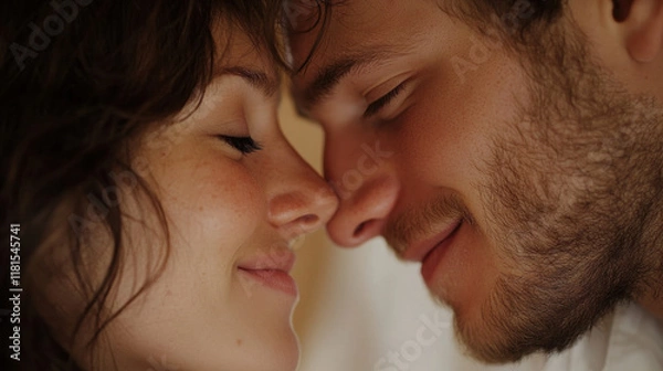 Fototapeta Close up of couple gazing intimately with soft lighting