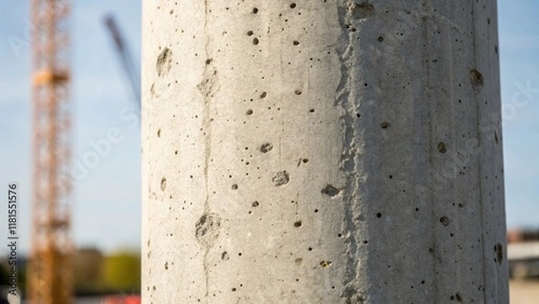 Fototapeta A macro shot of the surface of a precast concrete column focusing on small imperfections and the natural variations in texture. The image captures the weathered rough feel