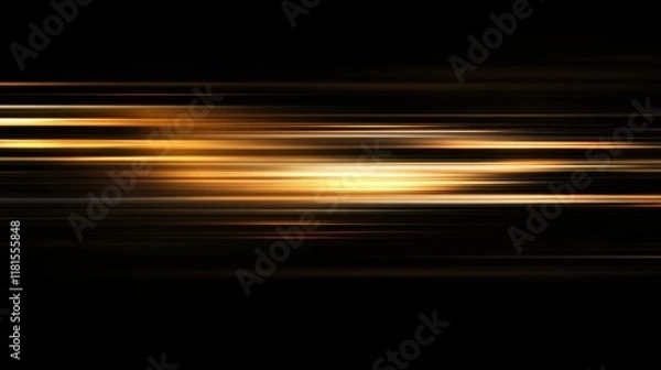 Fototapeta Abstract Gold Light Streaks on Black Background, Motion Blur Effect