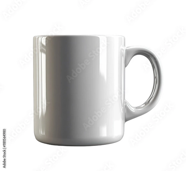 Fototapeta Simple white ceramic coffee mug with a smooth handle, glossy finish, empty design, perfect for branding, mockups, and kitchenware isolated on transparent background