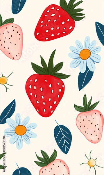 Fototapeta seamless pattern with strawberries
