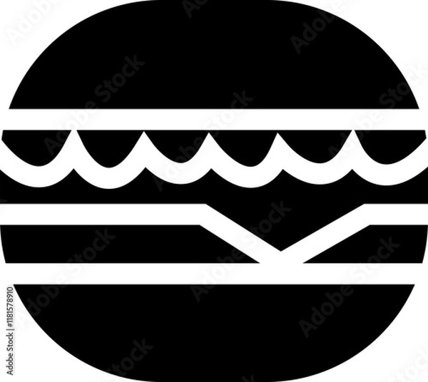 Fototapeta A minimalist vector icon of classic hamburger with bun, lettuce, cheese, and multiple layers, beef cheeseburgers. fast food signs, isolated on transparent background, used for mobile app, web.