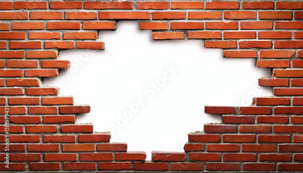 Fototapeta Textured brick wall with a hole in the middle.
