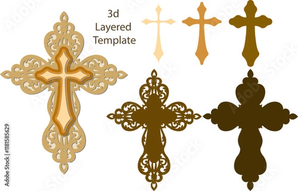 Fototapeta Christian Cross Laser Cut File, Cross Vector Template, Easter Decoration Laser Model, Filigree Christian Cross