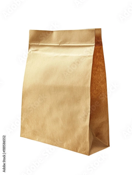 Fototapeta Brown kraft paper bag with folded top, eco-friendly packaging for groceries, lunches, or gifts, minimalist recyclable design isolated on transparent background