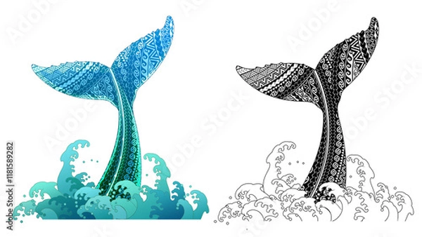 Obraz Maori pattern whale tail illustration transparent background