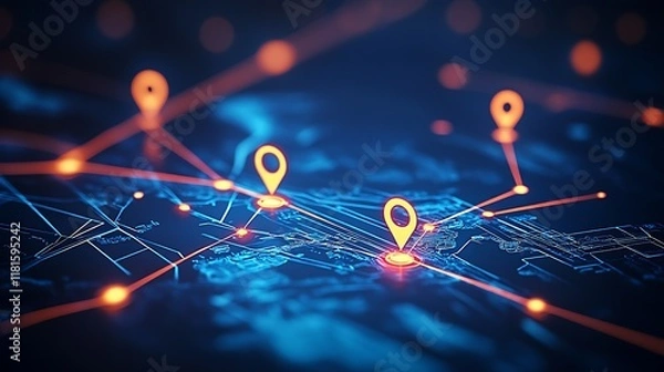 Fototapeta Futuristic GPS Navigation with Interactive Points and Connections for Smart City Travel : Generative AI