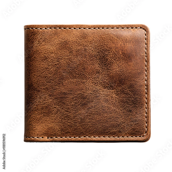 Obraz A minimalist plain brown natural leather square men's wallet on an isolated background