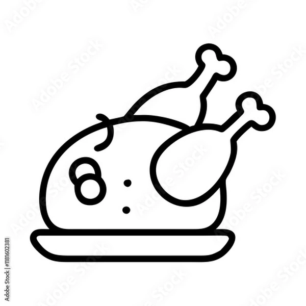 Fototapeta roasted chicken icon, foods line art, foods vector - simple black line art icon of roasted chicken perfect for logos, and foods -themed designs.