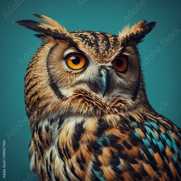 Fototapeta A retro-style owl in pop art colors, clear background.