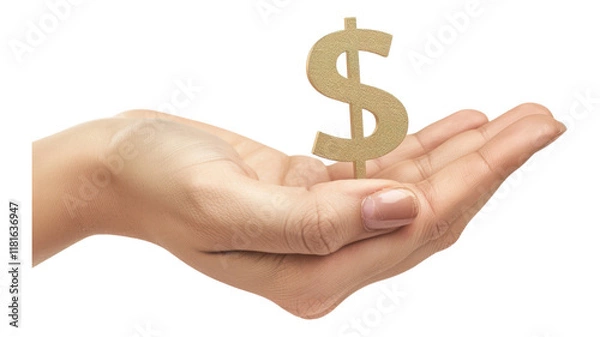 Fototapeta The Power of Wealth: Supportive Hand with Dollar Sign on White Background