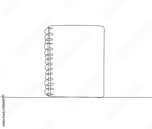 Obraz Notebook for studying, notes one line art. Continuous line drawing of online learning, school supplies, notebook, exam, paper, education.