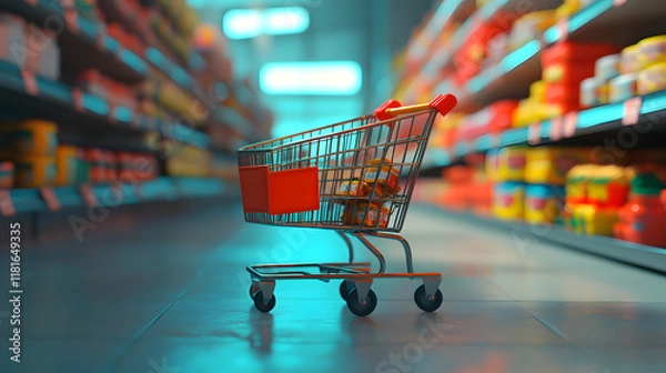 Fototapeta shopping cart in supermarket