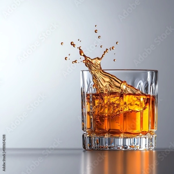 Obraz Whiskey splash in a glass with ice.