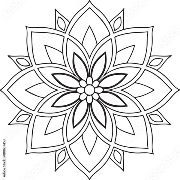 Fototapeta easy mandala design with clean lines for coloring book, tattoo and henna design, creative mandala art, mandala design for adults coloring book