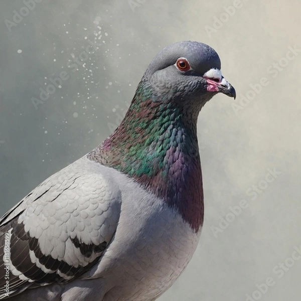 Fototapeta A Victorian-style illustration of a pigeon on a plain beige background.