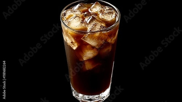 Fototapeta A glass of iced coffee with ice cubes.