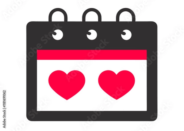 Obraz A calendar marked for Valentine's Day shows a heart symbol for a romantic holiday celebration