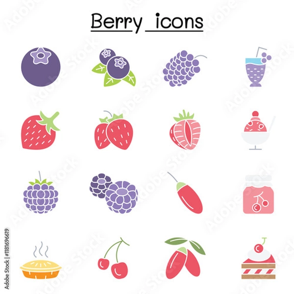 Fototapeta Berries icon set in thin line style