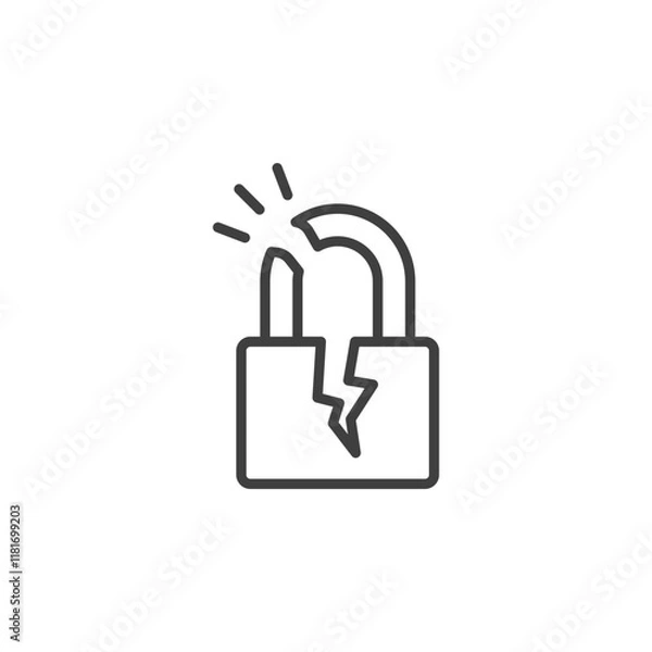 Fototapeta Broken lock line icon. Simple outline style. Unlock, crack, padlock, break, free, chain, code, security, fail, technology concept. Vector design illustration isolated. SVG