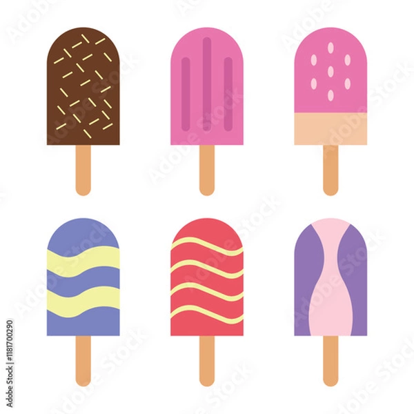 Fototapeta Ice cream set flat style. Ice cream vector illustration