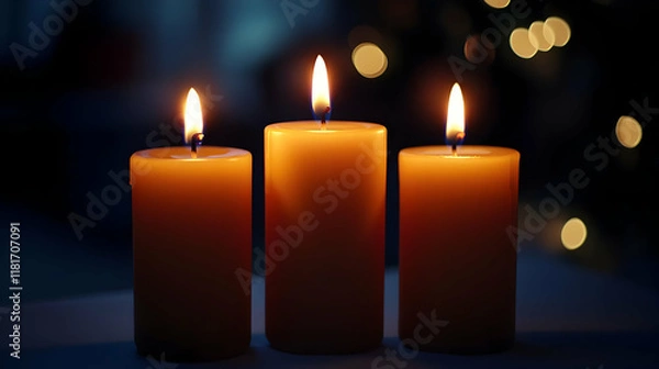 Fototapeta Candles Glow in the Dark: Flame, Wax, Wick, Light, and Warmth