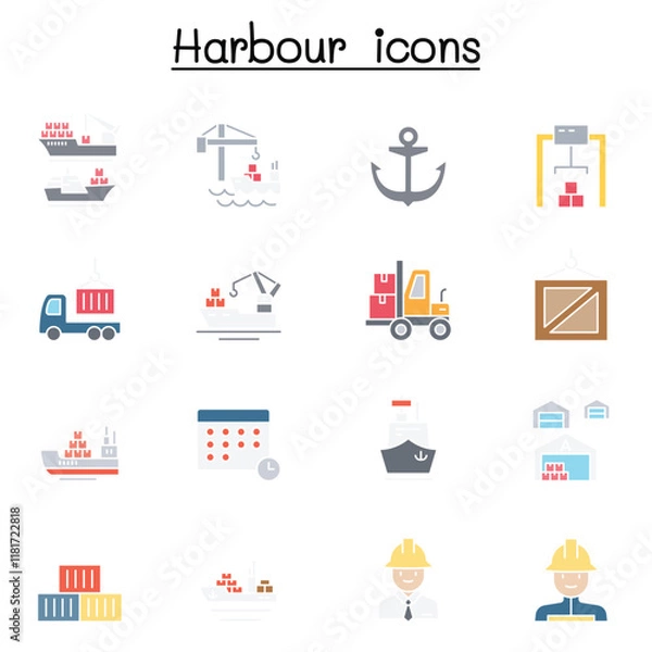 Fototapeta Port icon set in thin line style