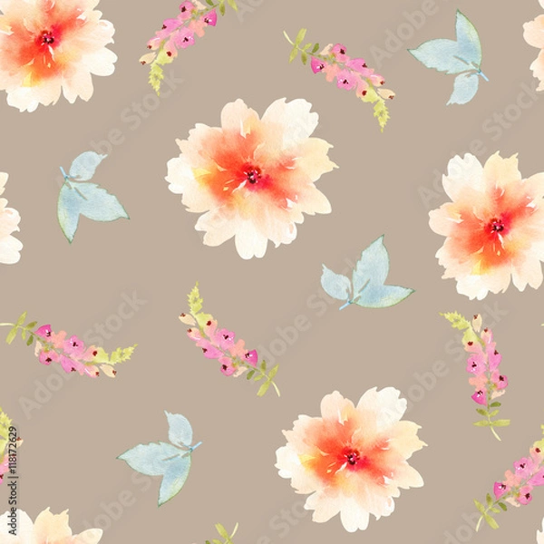 Fototapeta Seamless pattern with flowers watercolor