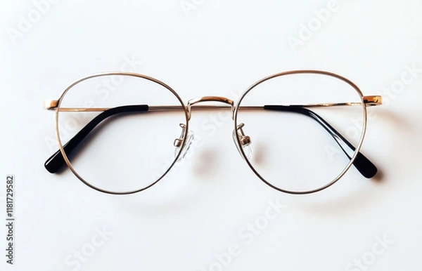 Fototapeta Stylish round metal glasses placed on a clean white surface showcasing unique design and craftsmanship