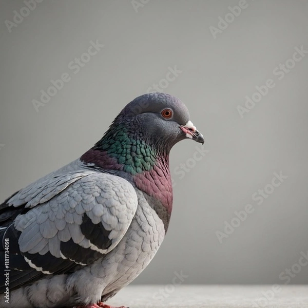 Fototapeta A pigeon with its wings folded neatly, clean background.