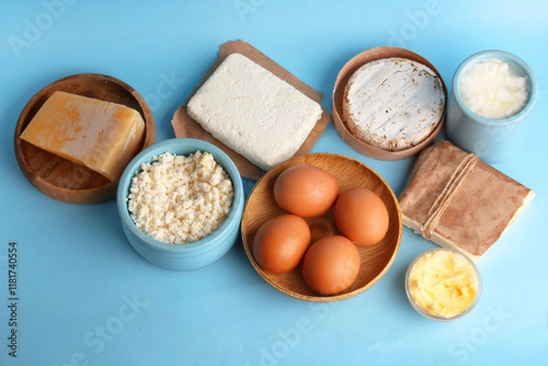 Obraz set of dairy products top view