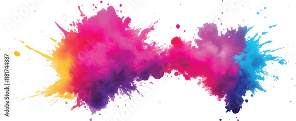 Fototapeta 
"Modern Watercolor Magic: A Burst of Bright Colors in Bold Brush Strokes and Vibrant Splatter, Blending Into a Rainbow Aquarelle Pattern on a Crisp White Background – A Trendy Artistic Element"
