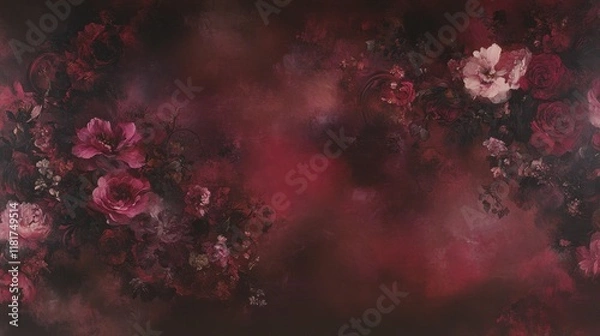 Fototapeta Dark Romantic Floral Wallpaper Design with Deep Red Hues