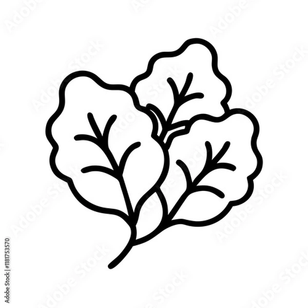 Obraz beet greens icon, vegetables line art, vegetables vector - simple black line art icon of beet greens perfect for logos, and vegetables-themed designs.