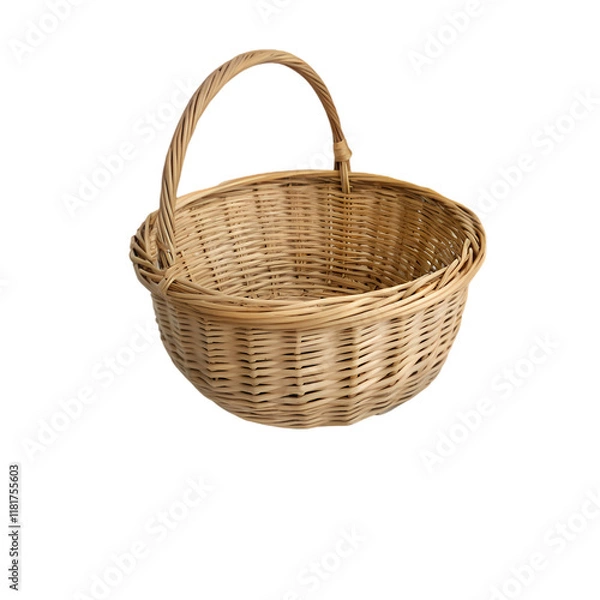 Fototapeta Empty light brown woven wicker basket with handle