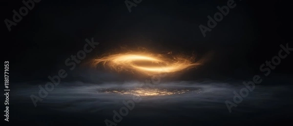 Obraz A glowing, yellow object is suspended in the air above a dark background