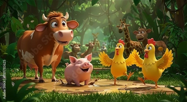 Obraz cartoon animals in the jungle