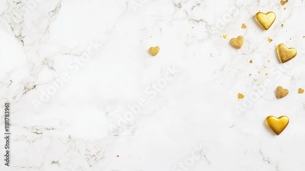 Obraz Marble background with golden hearts, White and gold aesthetic, Elegant marble texture