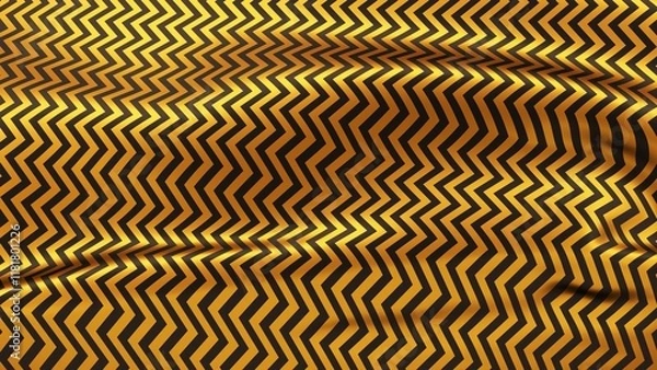 Fototapeta Black silk with golden zigzag pattern. Beautifully laid fabric. Elegant fabric horizontal background. High resolution.