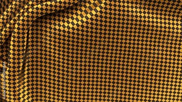 Fototapeta Black silk with golden chess pattern. Beautifully laid fabric. Elegant fabric horizontal background. High resolution.