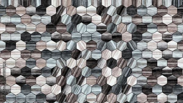 Fototapeta Wooden wall background. Grey wood pattern. Modern wood template. Hexagonal wooden pattern. 3d illustration.